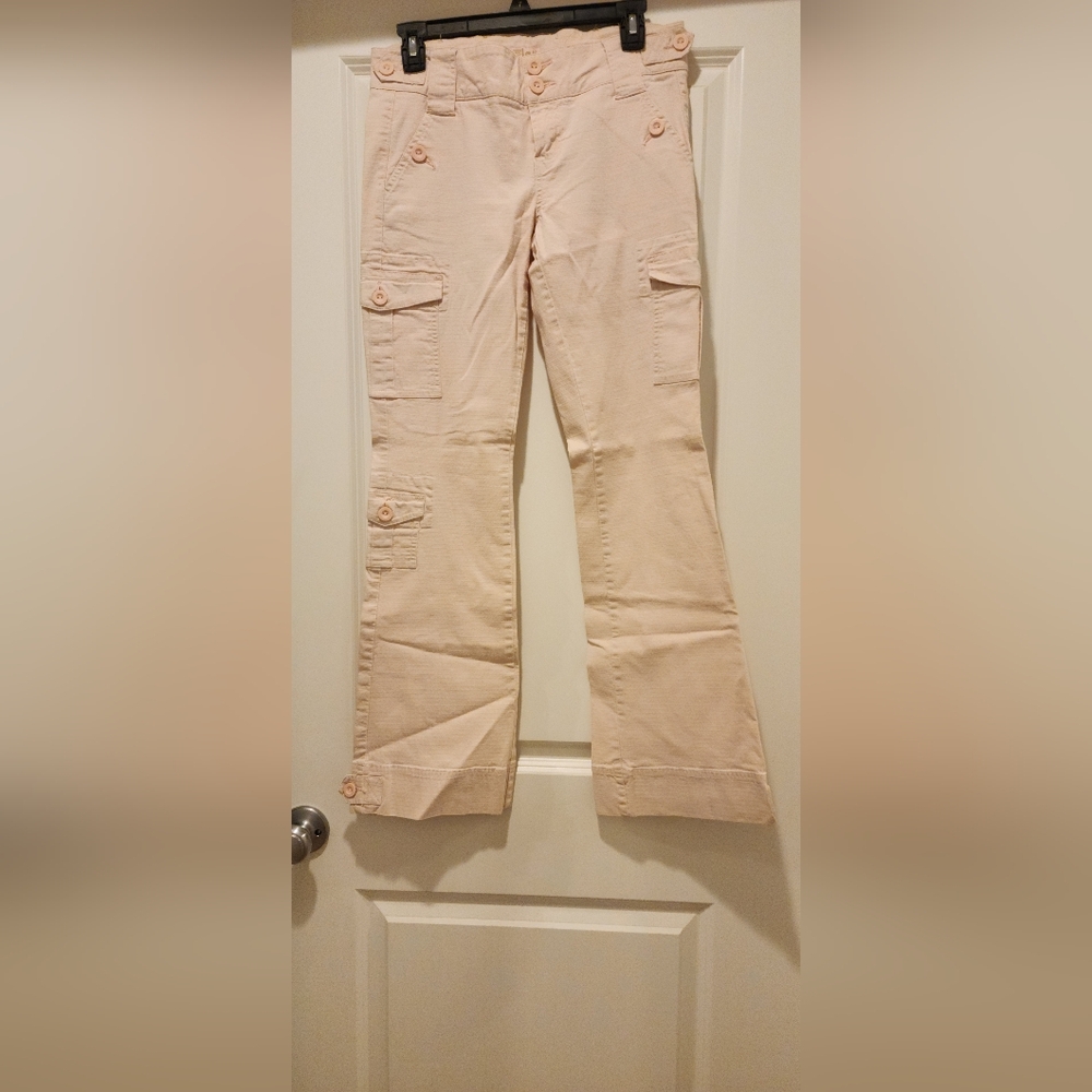 LEI Women's Beige Flare Cargo Jeans